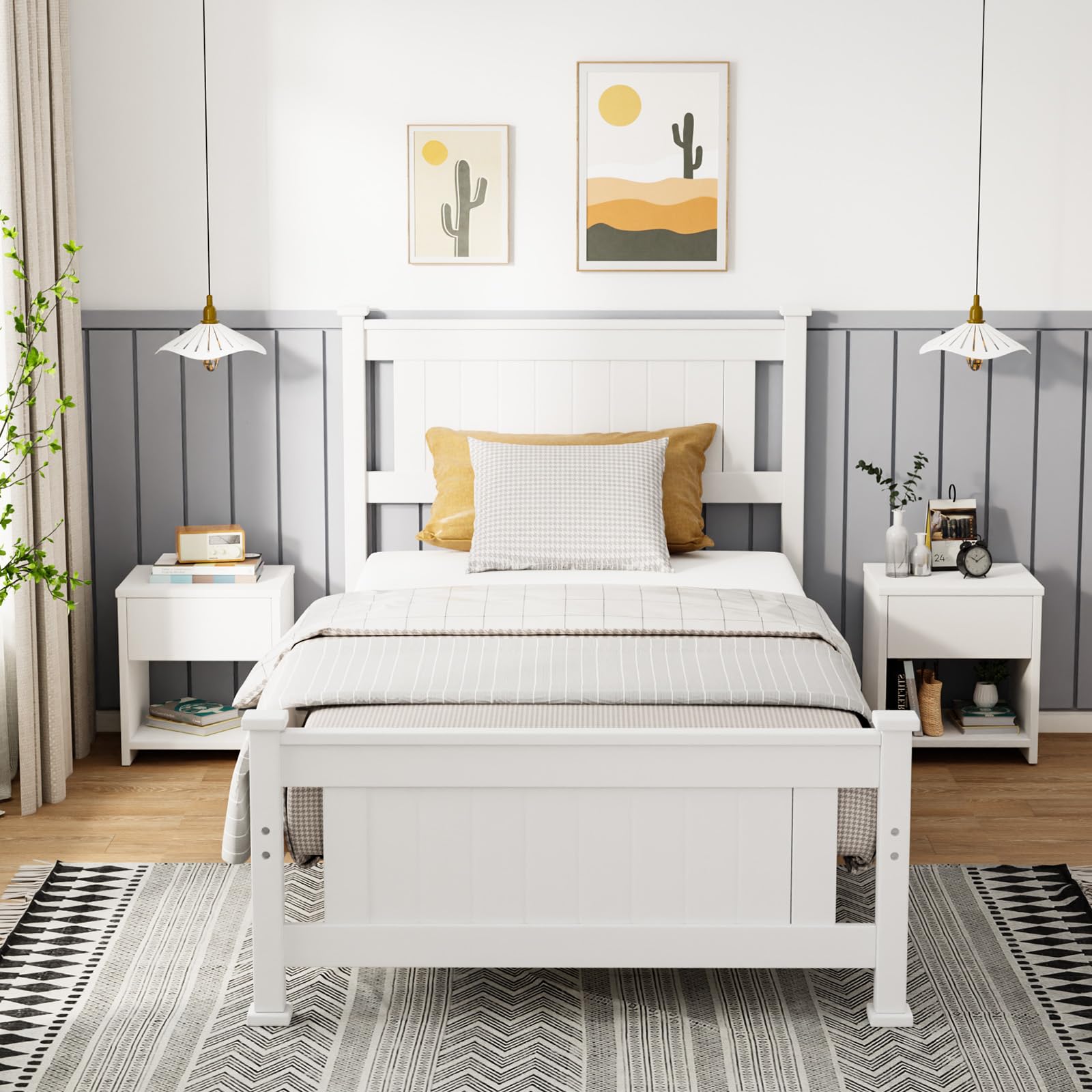 Amazon.com: VINGLI Wood Twin Bed Frame with Headboard, Stylish